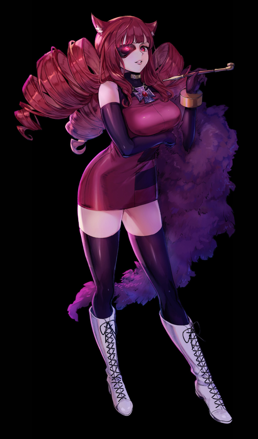 1girl, absurdres, animal_ears, arm_warmers, bangs, big_hair, black_background, black_legwear