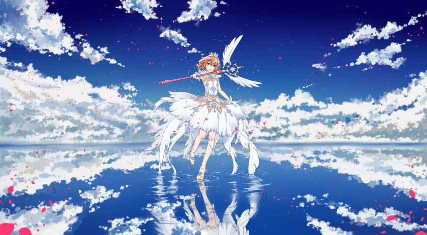 1girl, absurdres, antenna_hair, brown_hair, cardcaptor_sakura, clear_card, clow_card, dress