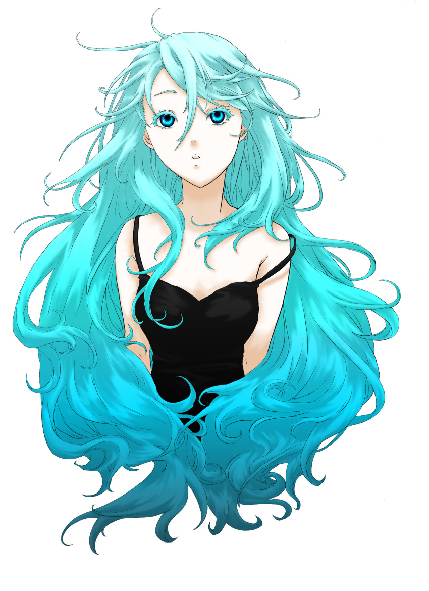 blue_eyes, blue_hair, camisole, highres, isha_yue, long_hair, solo