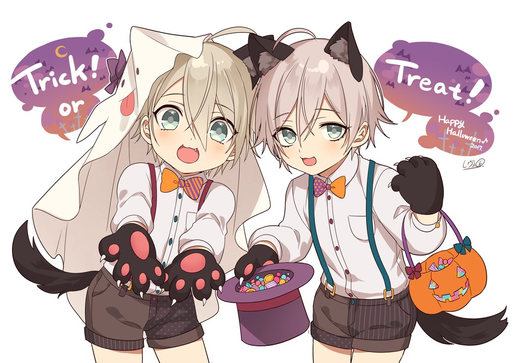 2017, 2boys, :3, ahoge, animal_ears, bow, bowtie, brothers