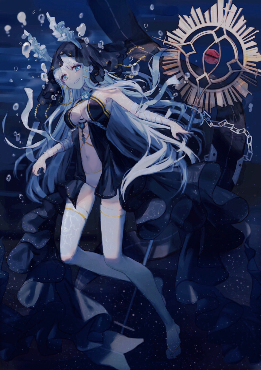 alternate_costume, azur_lane, bandages, bare_shoulders, bekko, black_dress, blue_eyes, bubble