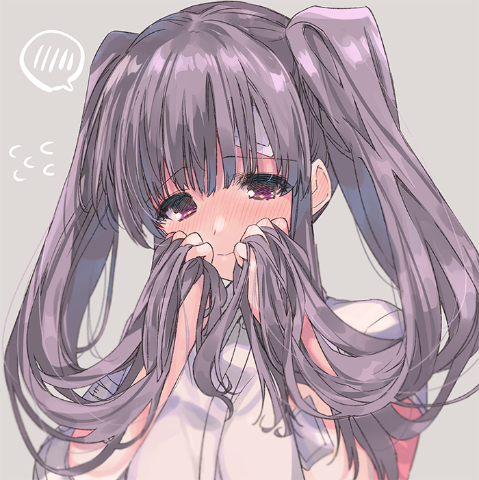 1girl, bangs, blush, closed_mouth, commentary_request, dress_shirt, eyebrows_visible_through_hair, flying_sweatdrops