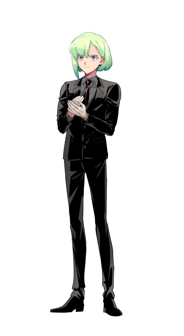 1boy, formal, full_body, gloves, green_hair, highres, ke889, lio_fotia