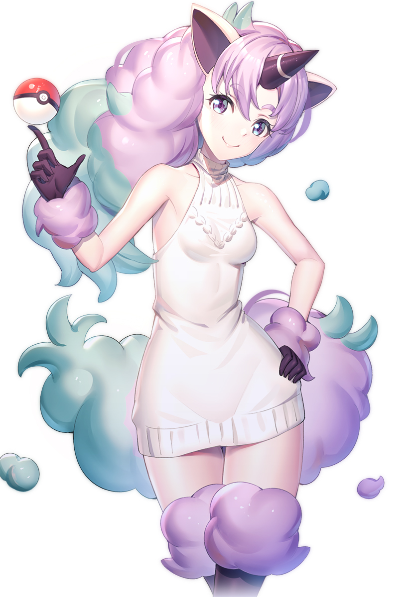 1girl, bare_arms, bare_shoulders, black_gloves, blue_eyes, commentary_request, dress, eyebrows_visible_through_hair