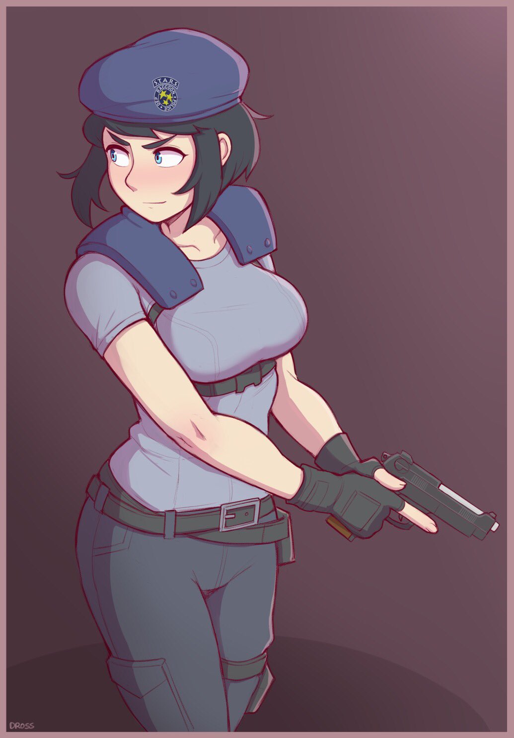 1boy, belt, beret, black_gloves, black_hair, blue_eyes, breasts, cosplay