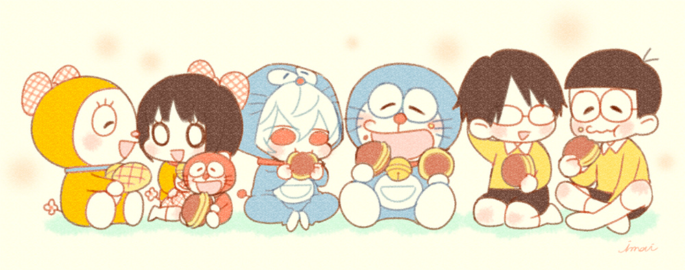 0_0, 2girls, 5boys, :t, ^_^, amatori_chika, bell, bob_cut