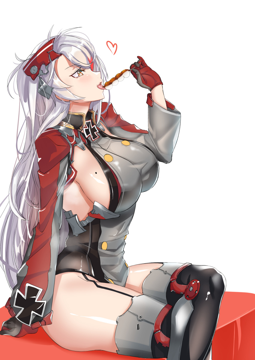 1girl, antenna_hair, arm_support, azur_lane, bangs, blush, breasts, brown_eyes