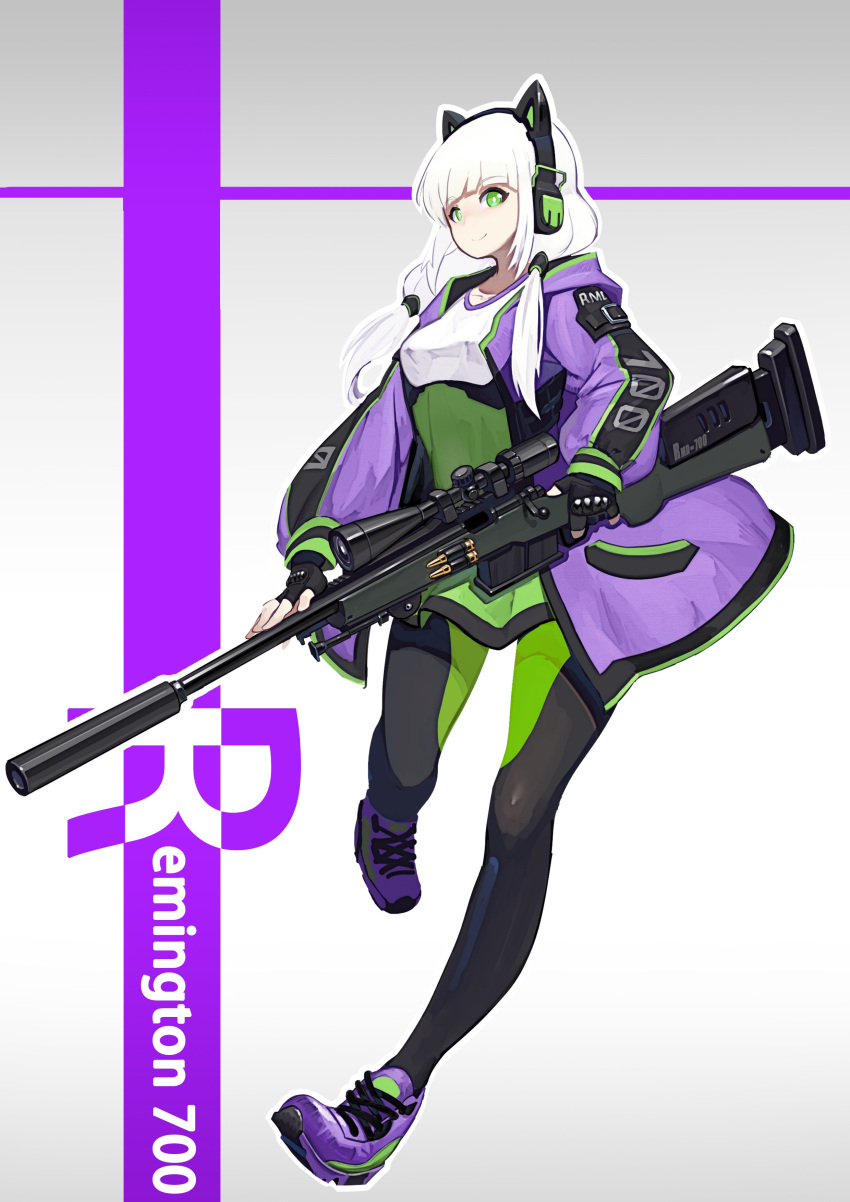 1girl, absurdres, bangs, black_gloves, black_legwear, blunt_bangs, bolt_action, breasts