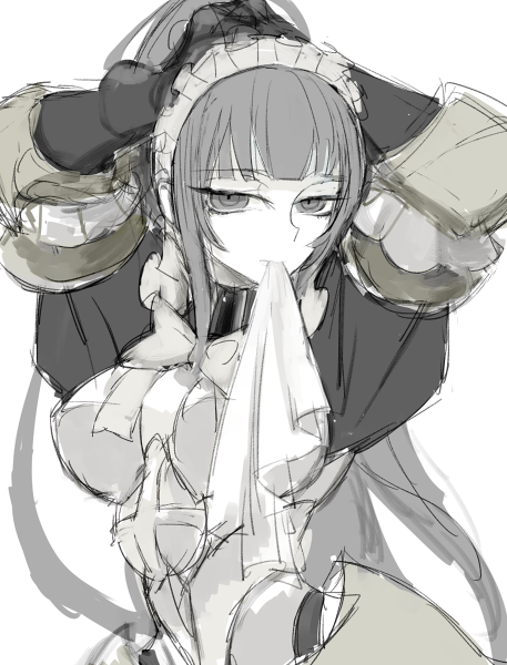 bangs, black_eyes, black_hair, expressionless, long_hair, maid, maid_headdress, narberal_gamma