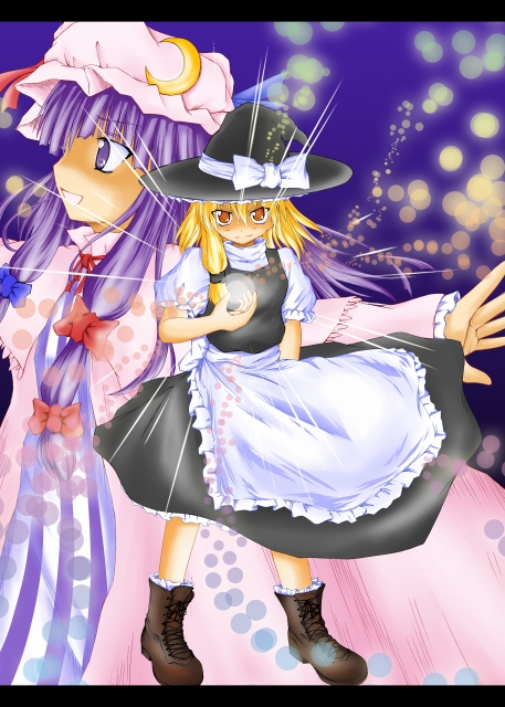 hat, kiriha, kiriharayu, kirisame_marisa, long_hair, patchouli_knowledge, purple_hair, ribbon