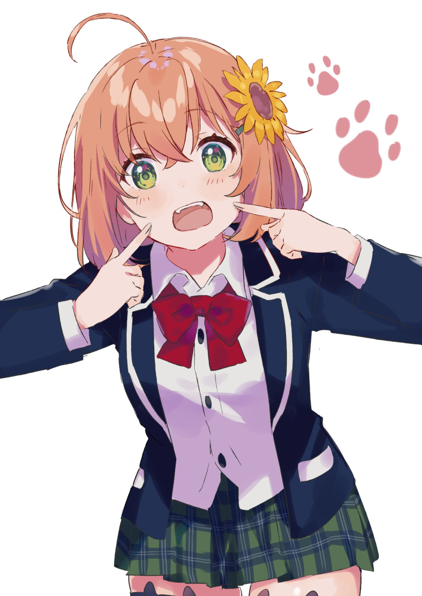 1girl, absurdres, ahoge, blush, bow, bowtie, breasts, brown_hair