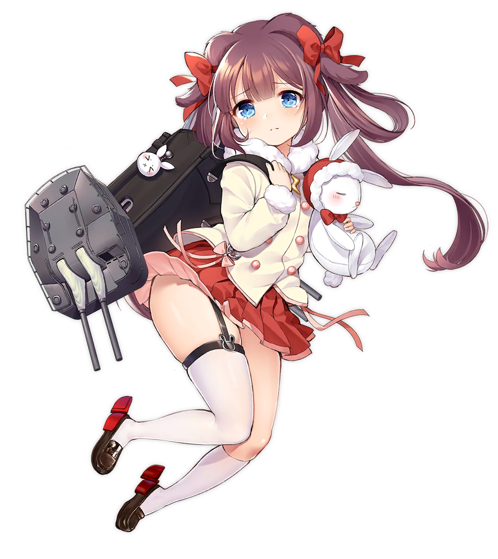 1girl, azur_lane, blue_eyes, blush, bow, brown_footwear, brown_hair, closed_mouth