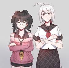 2_girls, black_hair, brown_eyes, danganronpa_(series), duo, glasses, mitsume_kokoro, silver_hair