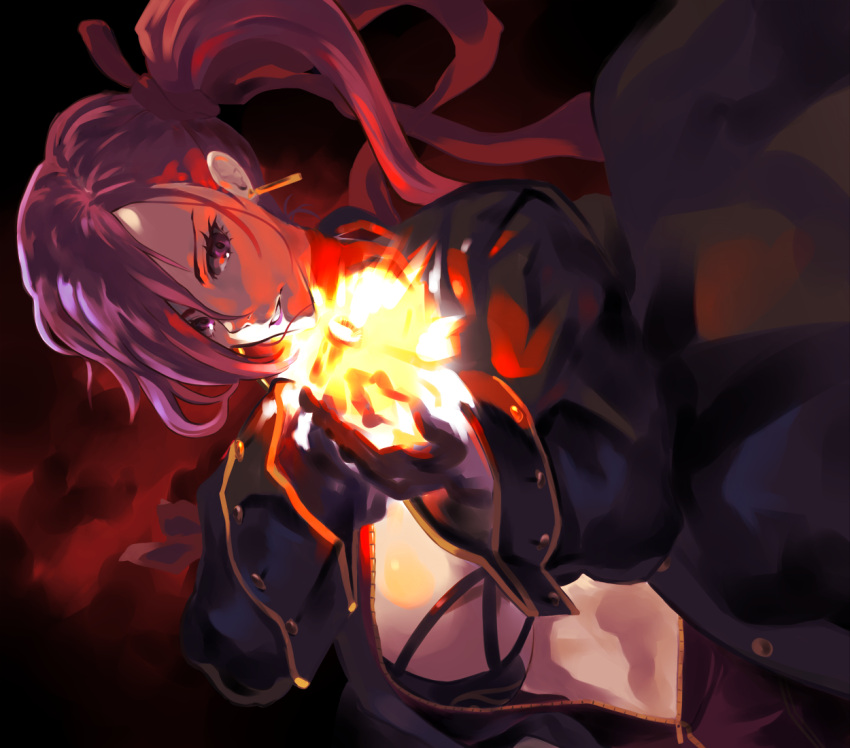 1girl, black_bra, black_gloves, black_jacket, bra, breasts, dark_background, earrings