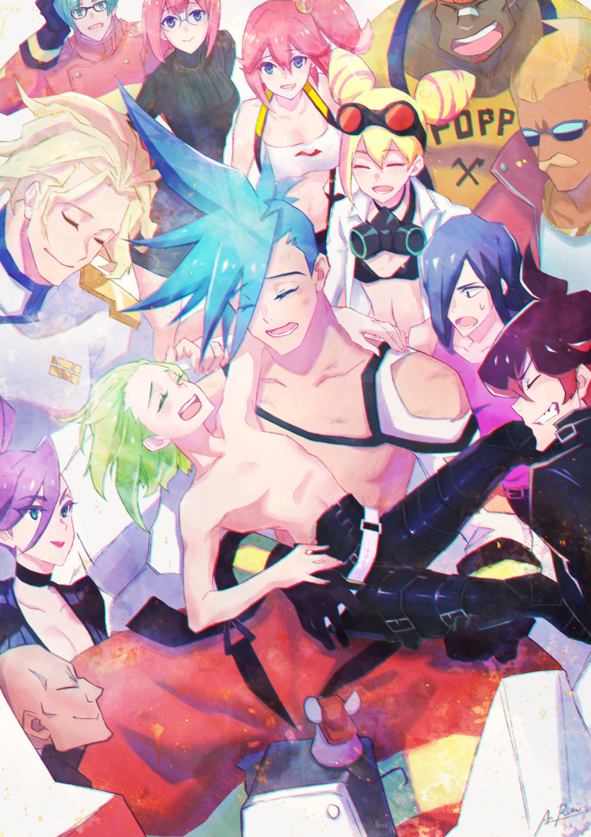 3girls, ^_^, aina_ardebit, biar_colossus, blue_hair, closed_eyes, everyone, galo_thymos