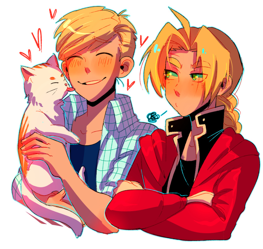 2boys, :d, :t, ^_^, ahoge, alphonse_elric, animal, aqua_outline