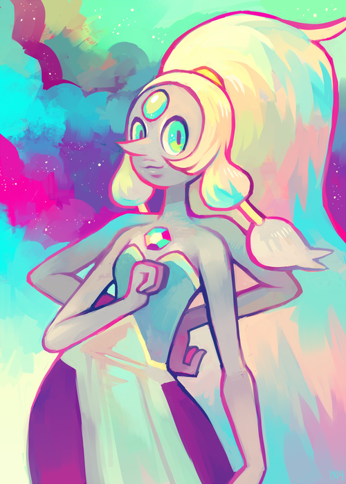 clouds, glitchedpuppet, long_hair, multiple_arms, opal_(steven_universe), smile, solo, steven_universe