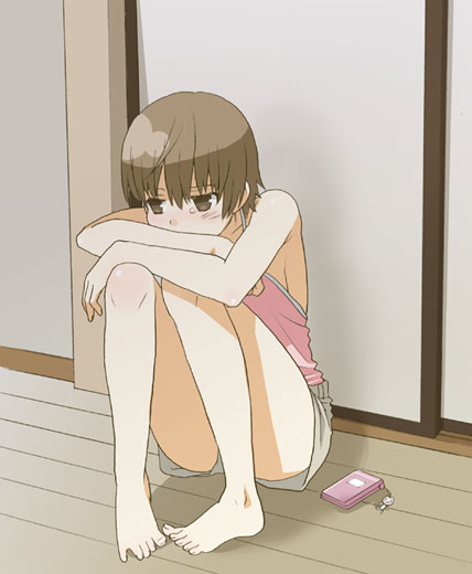 cellphone, feet, mattaku_mosuke, original, phone, pigeon-toed, pigeon_toes, short_hair
