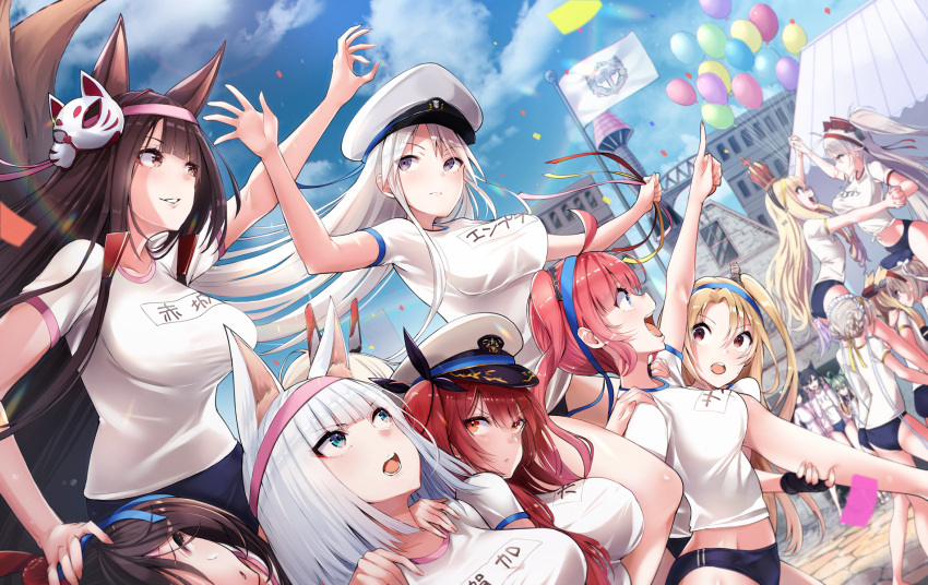 6+girls, ahoge, akagi_(azur_lane), akashi_(azur_lane), animal_ears, antenna_hair, atago_(azur_lane), azur_lane