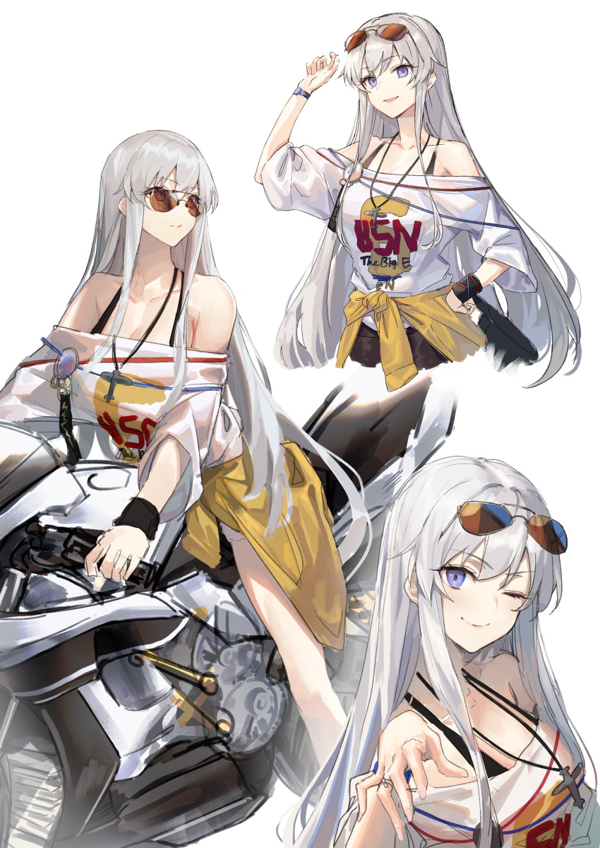 1girl, ;), absurdres, alternate_costume, azur_lane, baseball_cap, breasts, clothes_around_waist