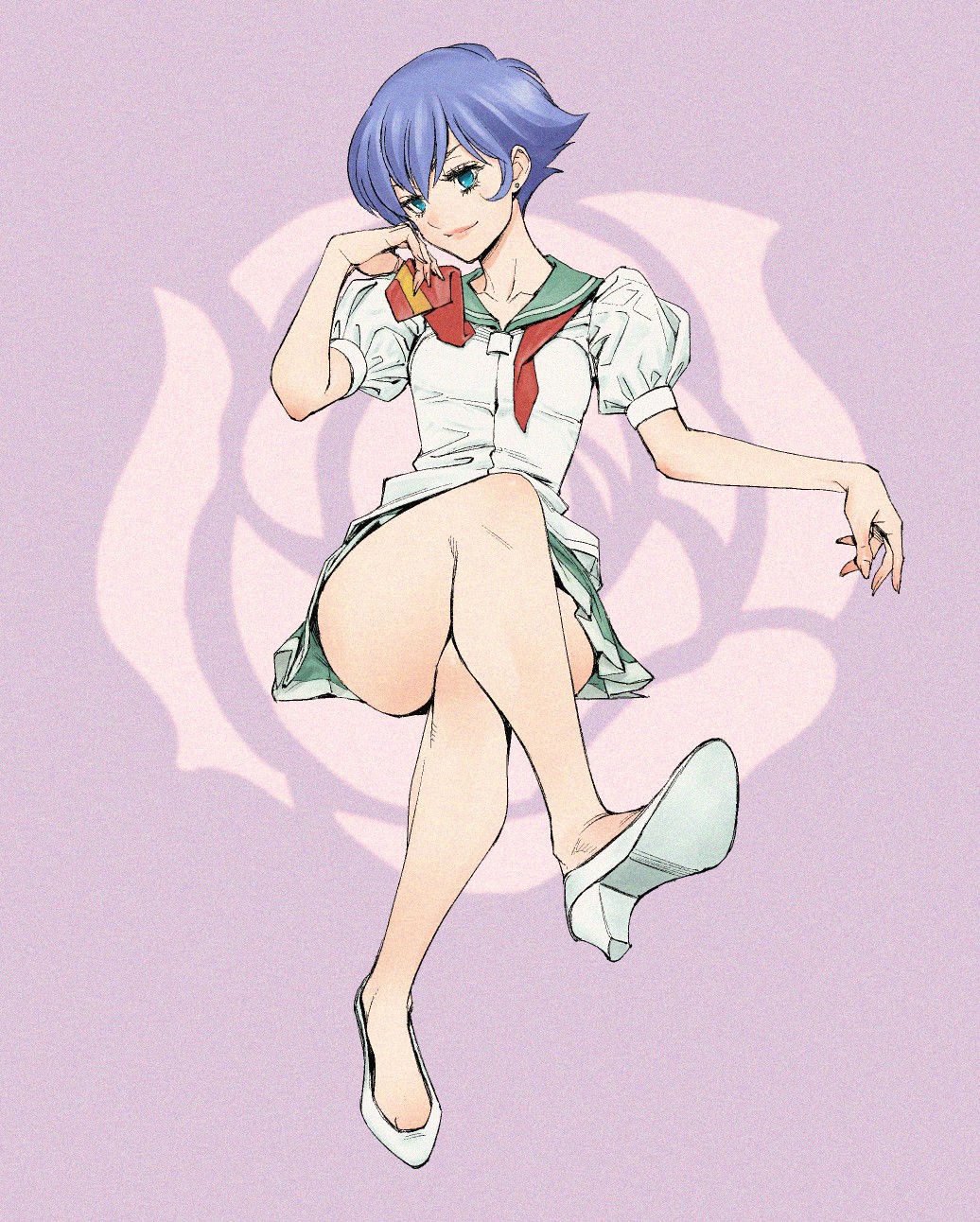 1girl, bangs, blue_eyes, blue_hair, breasts, chin_rest, closed_mouth, collarbone