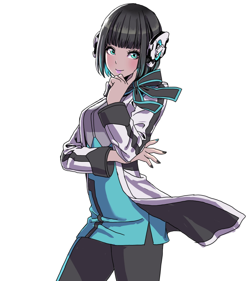 1girl, absurdres, aqua_eyes, aqua_hair, bangs, black_hair, blunt_bangs, coat