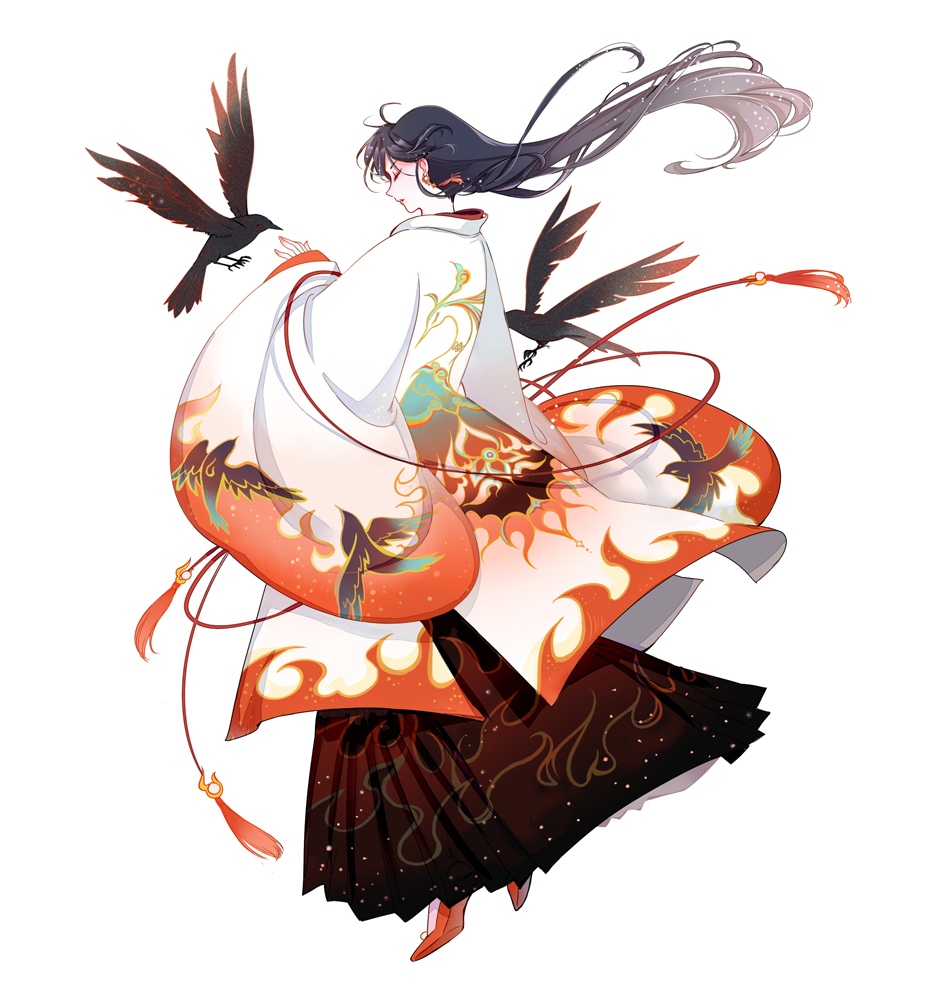 1girl, alternate_costume, animal_print, bird, bishoujo_senshi_sailor_moon, black_hair, chinese_clothes, closed_eyes