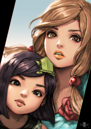 1boy, 1girl, brown_eyes, brown_hair, flower, hair_bobbles, hair_ornament, higashikata_tsurugi