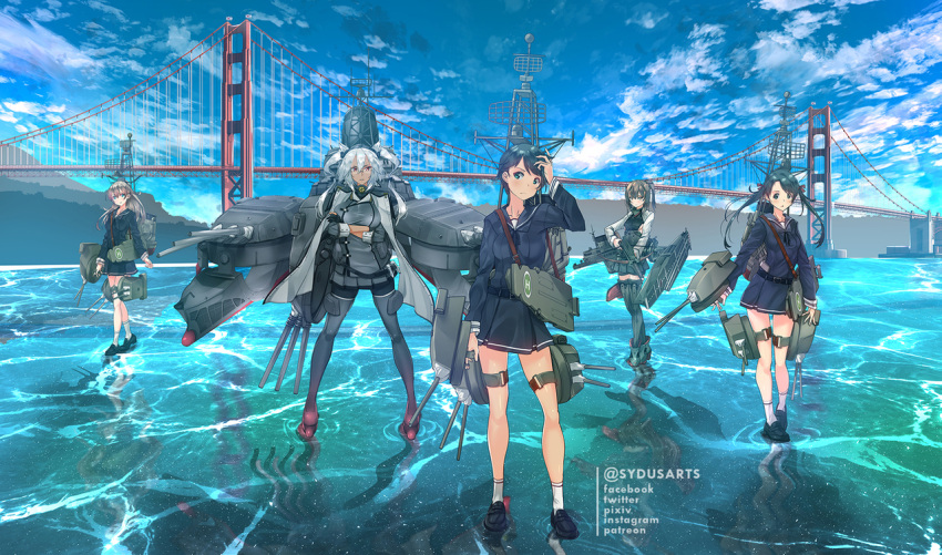bike_shorts, black_hair, bow_(weapon), breasts, brown_eyes, brown_hair, crossbow, crossover