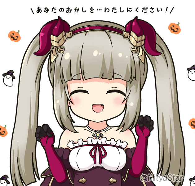 1girl, :d, ^_^, bangs, black_gloves, black_headwear, blush, breasts