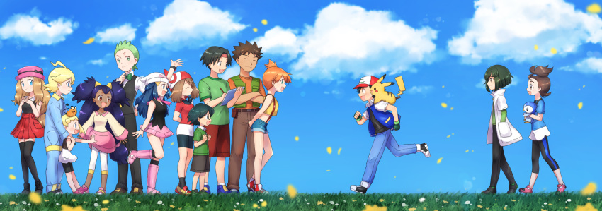 6+boys, 6+girls, :d, absurdres, ahoge, arms_behind_back, baseball_cap, belt
