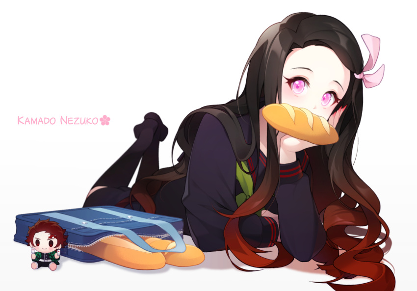 1girl, bag, black_hair, black_legwear, black_sailor_collar, black_serafuku, black_shirt, black_skirt