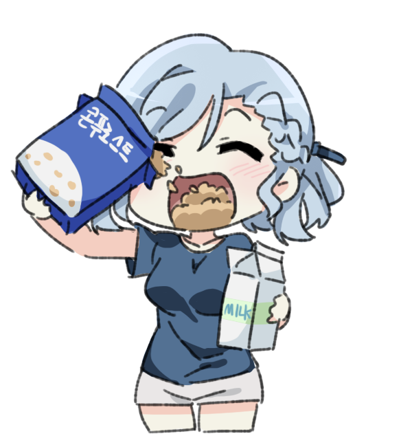 1girl, blush, breasts, cereal_box, chibi, closed_eyes, girls_frontline, holding