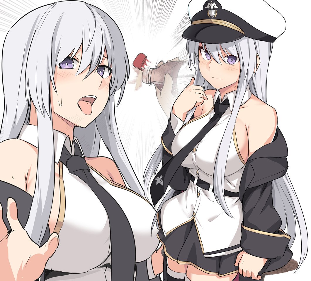 1girl, azur_lane, bangs, bare_shoulders, black_headwear, black_skirt, blush, bottle