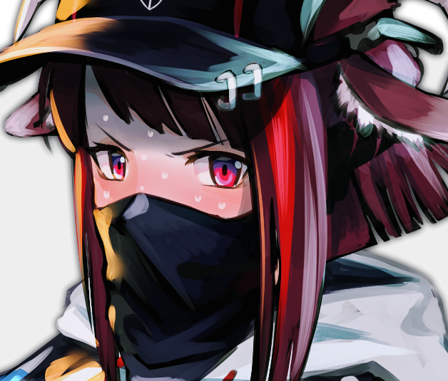 animal_ear_fluff, animal_ears, bangs, baseball_cap, black_mask_(clothing), blush, close-up, commentary