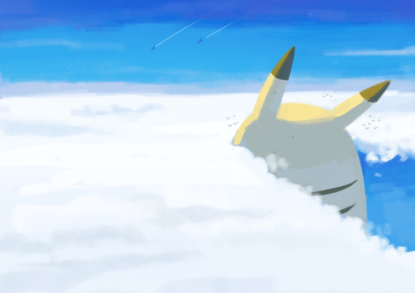 above_clouds, absurdres, bigglyboof, blue_sky, clouds, commentary, from_behind, gen_1_pokemon