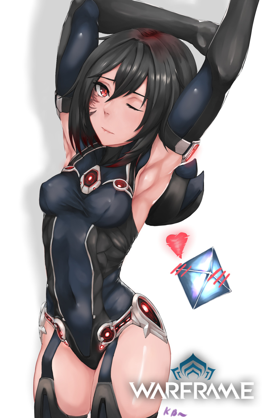 1girl, absurdres, armpits, bangs, black_hair, bodysuit, breasts, commentary