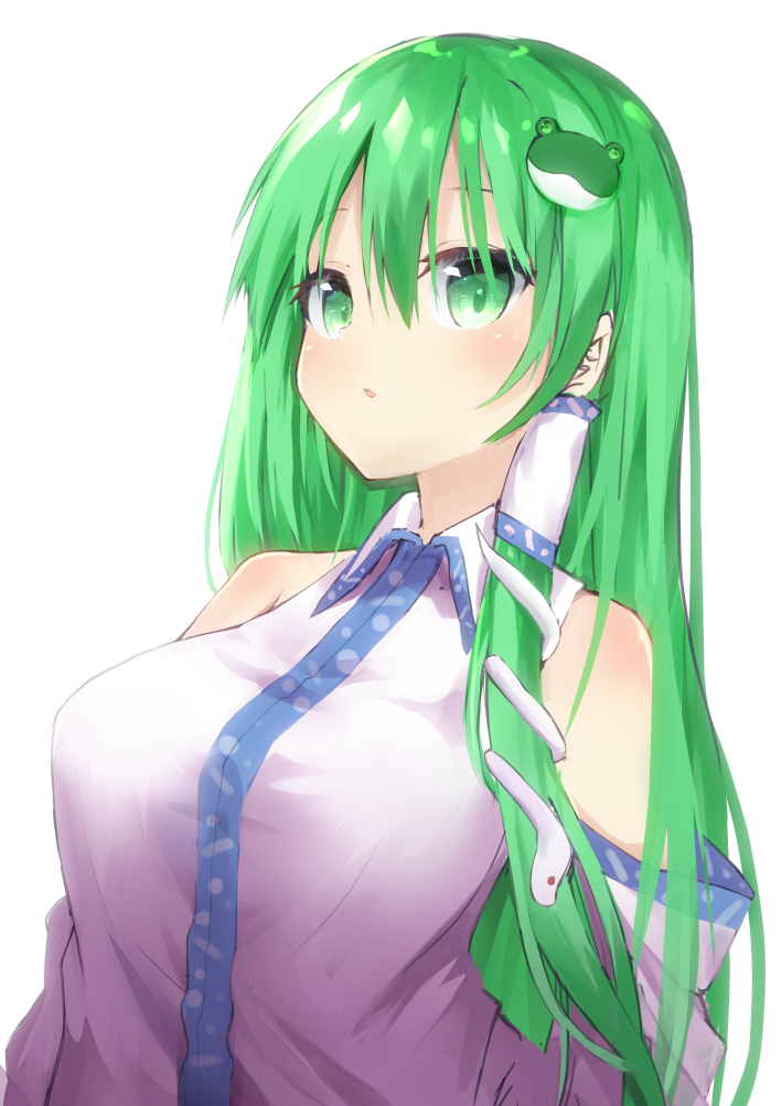 1girl, bangs, bare_shoulders, blush, breasts, choro_tofu, commentary_request, detached_sleeves