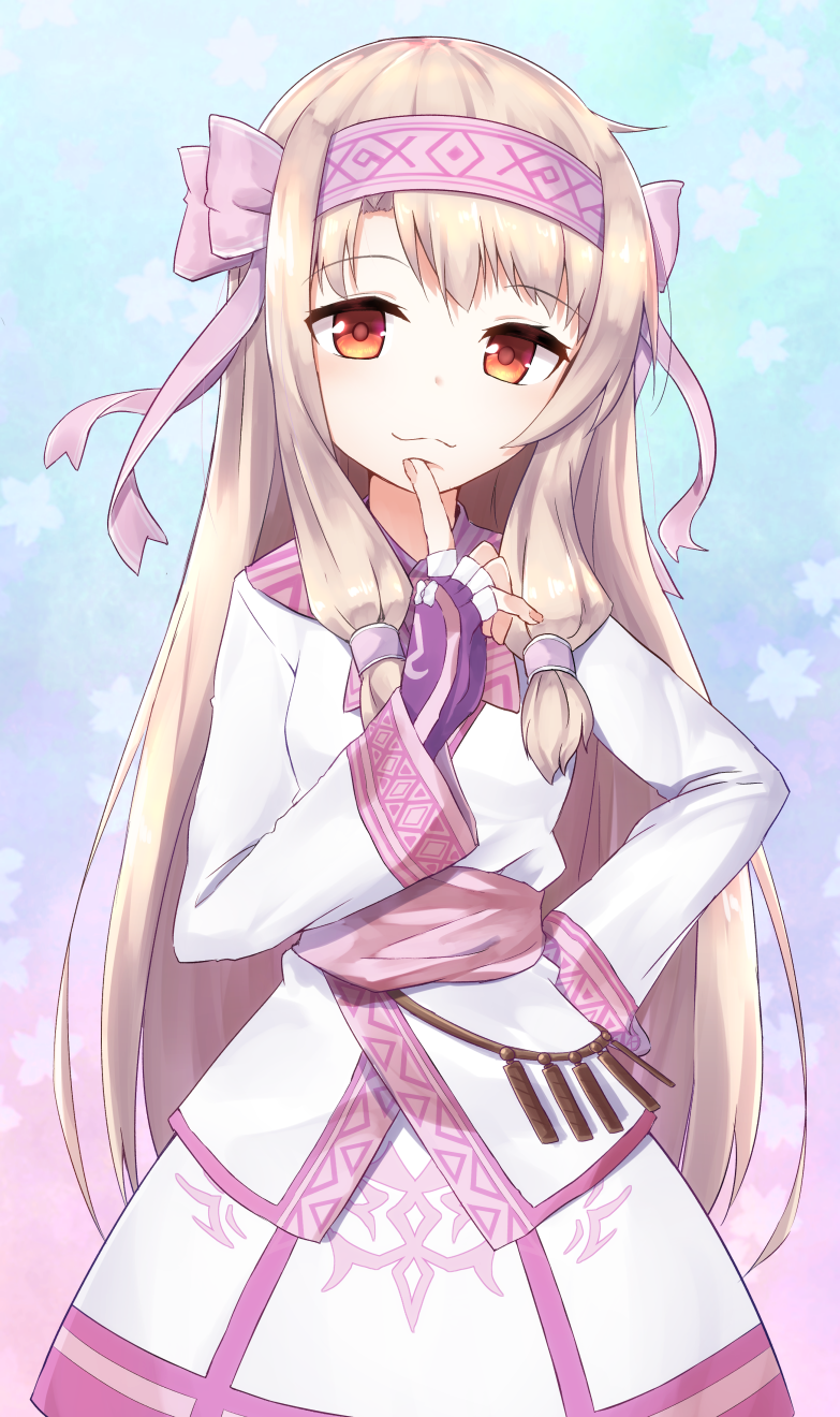 1girl, ainu_clothes, bangs, blue_background, closed_mouth, commentary_request, eyebrows_visible_through_hair, fate/grand_order