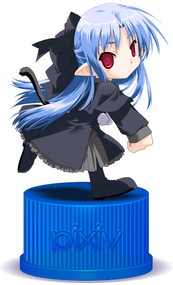 blue_hair, cat_tail, len, long_hair, melty_blood, pixiv, pixiv_bottlecap, pointy_ears