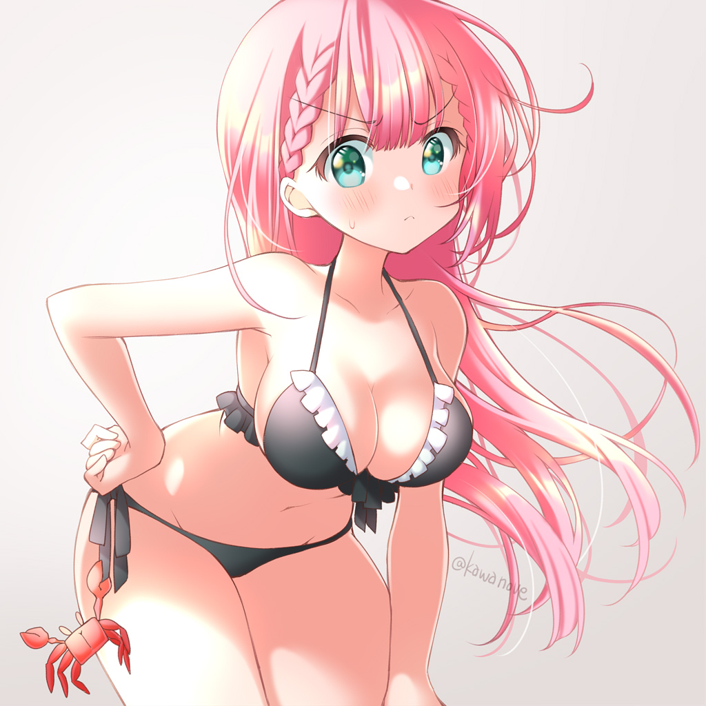 1girl, 1other, bikini, black_bikini, bokutachi_wa_benkyou_ga_dekinai, braid, breasts, cowboy_shot