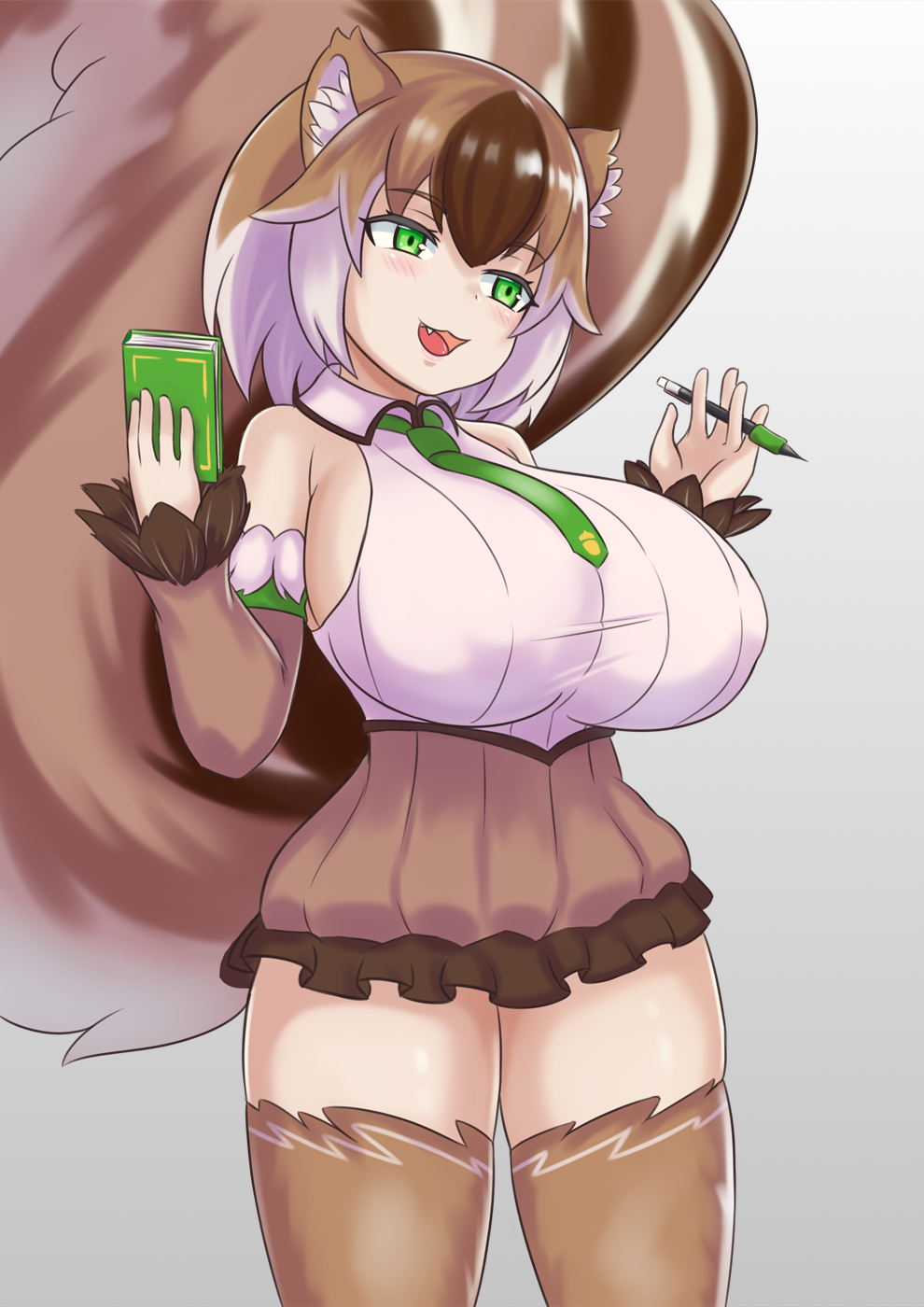 1girl, :3, :d, animal_ear_fluff, animal_ears, bangs, bare_shoulders, book