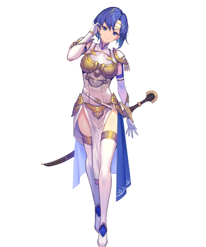 1girl, arm_guards, armor, bangs, blue_eyes, blue_hair, boots, breastplate