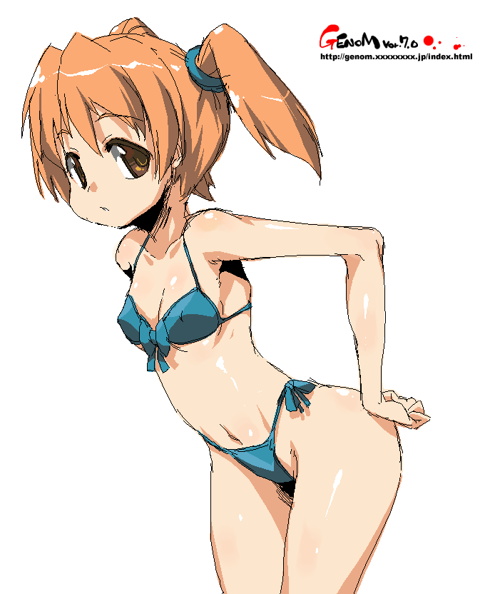 bikini, brown_eyes, oekaki, onija_taro, onija_tarou, orange_hair, original, swimsuit, twintails, wide_hips