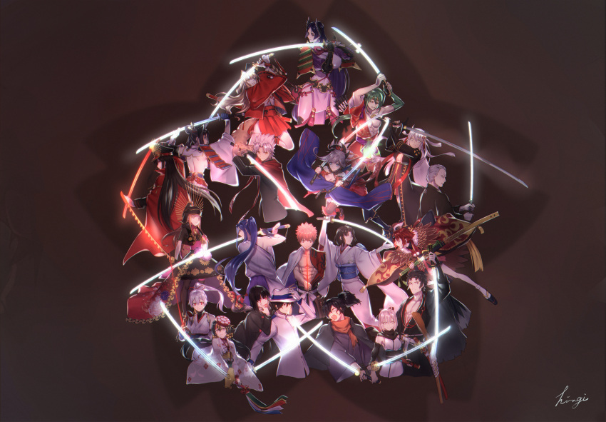 6+boys, 6+girls, abs, amakusa_shirou_(fate), animal_ear_fluff, animal_ears, arm_guards, armor