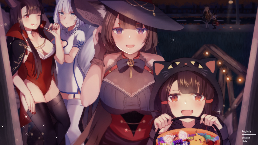 4girls, akagi-chan_(azur_lane), akagi_(azur_lane), amagi_(azur_lane), animal_ears, artist_name, azur_lane, bangs