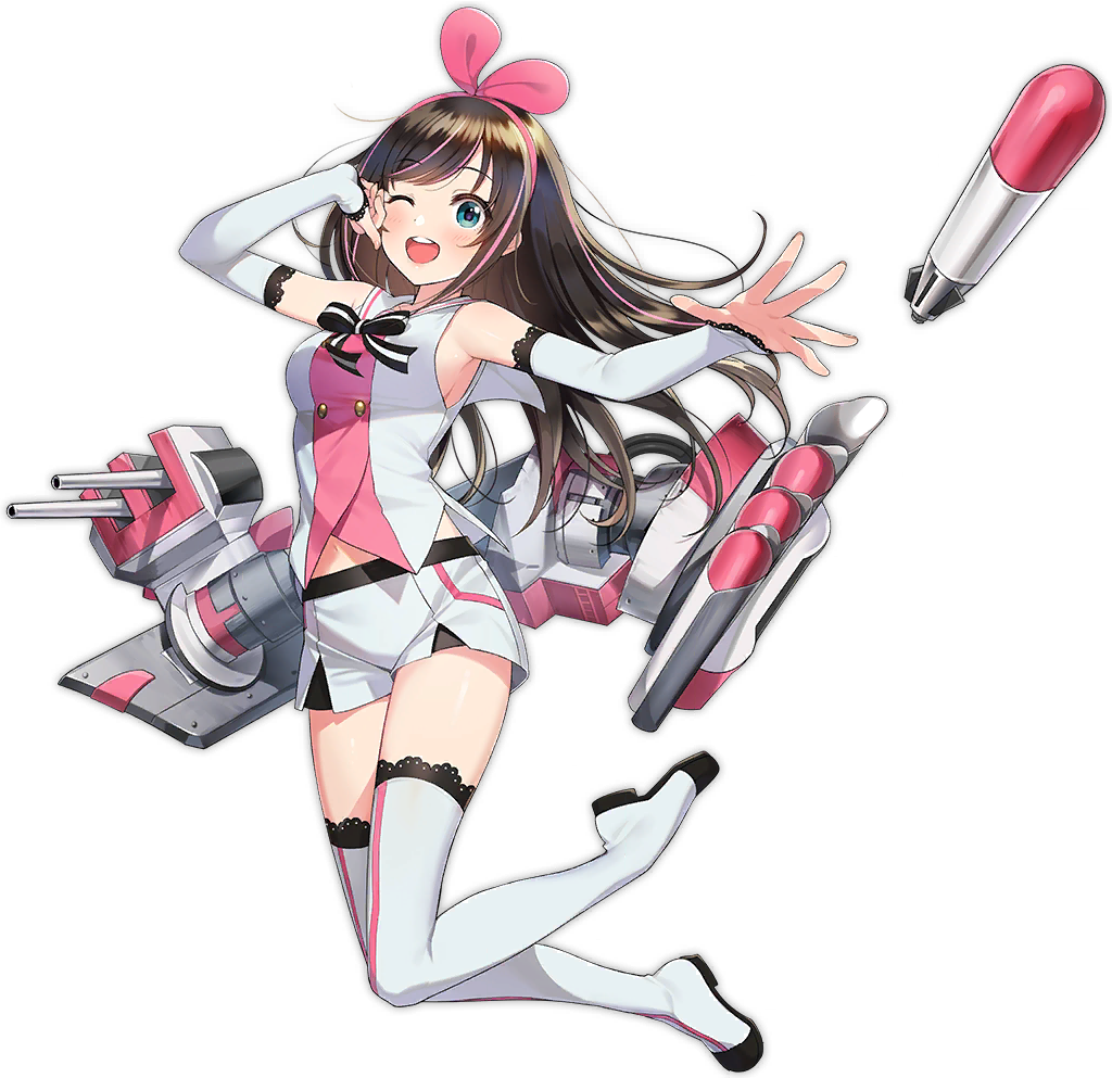 1girl, ;d, a.i._channel, armpits, azur_lane, bangs, bare_shoulders, black_neckwear