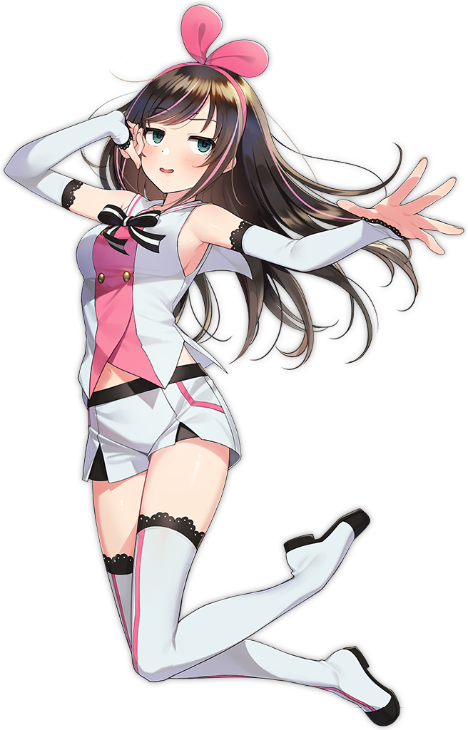 1girl, a.i._channel, armpits, azur_lane, bangs, bare_shoulders, black_neckwear, blue_eyes, blush, boots, bow, bowtie, breasts, brown_hair, character_name, closed_eyes, detached_sleeves, eyebrows_visible_through_hair, female, floating_hair, full_body, hairband, jumping, kizuna_ai, kurot, lace-trimmed_boots, lace-trimmed_sleeves, lace_trim, long_hair, looking_at_viewer, morikura_en, multicolored_hair, official_art, open_mouth, outstretched_arm, pink_hair, pink_hairband, ribbon, sailor_collar, shirt, shorts, sidelocks, skirt, solo, streaked_hair, tachi-e, thigh-highs, thigh_boots, thighs, transparent_background, upper_teeth, v-shaped_eyebrows, virtual_youtuber, white_footwear, white_skirt