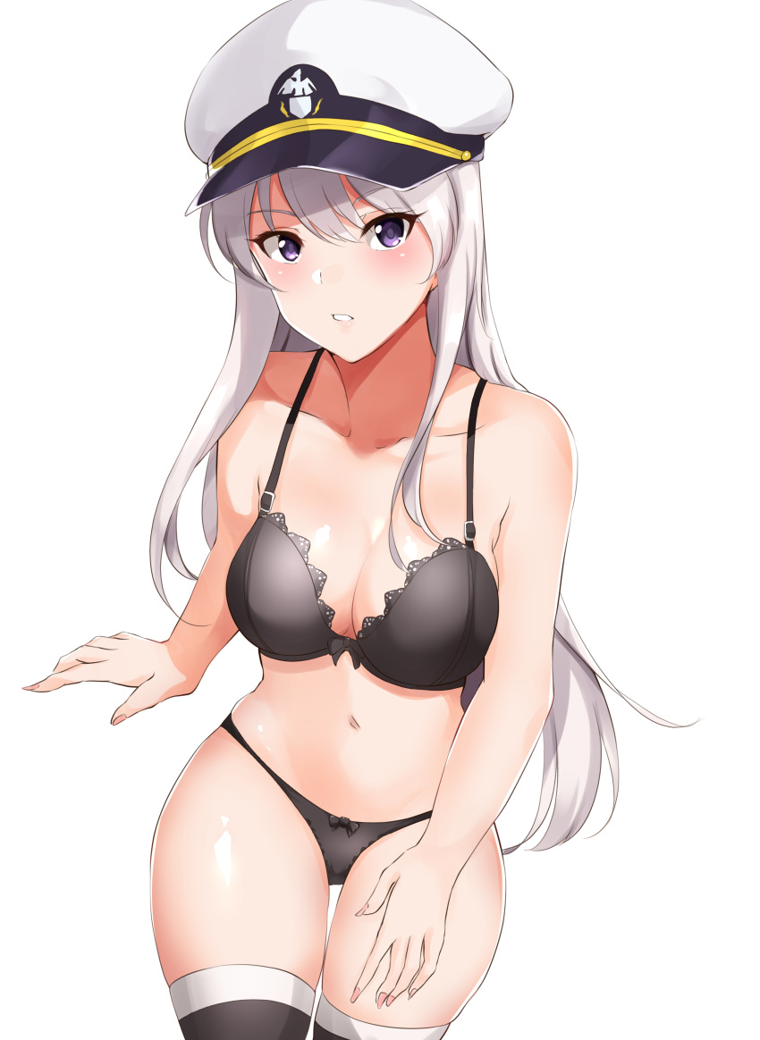 1girl, absurdres, azur_lane, bangs, bare_shoulders, black_bra, black_legwear, black_panties