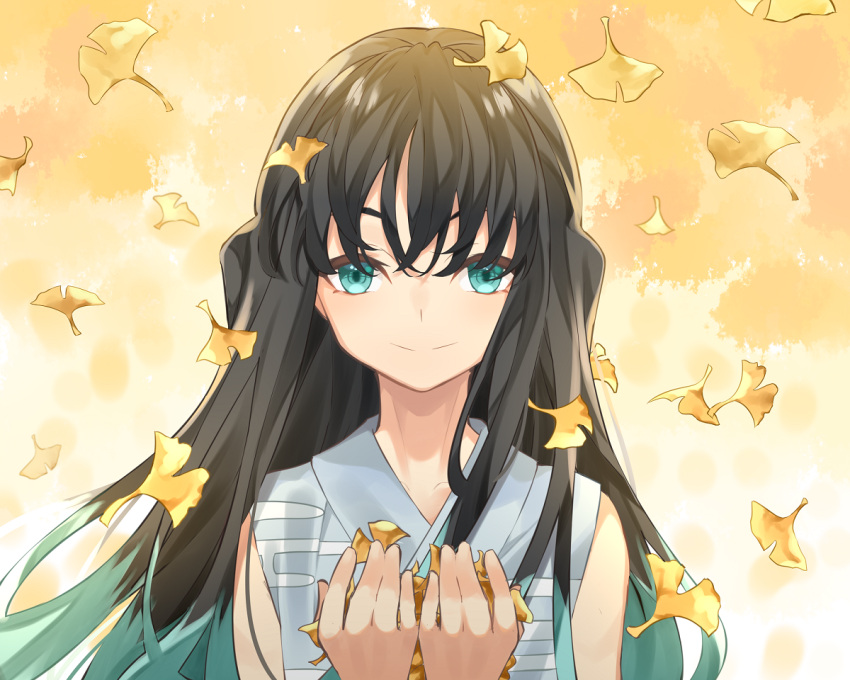 1boy, bangs, bare_shoulders, black_hair, blue_eyes, blush, collarbone, commentary_request